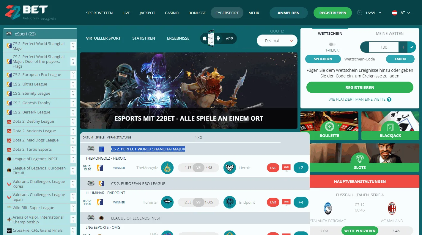 22Bet Casino Startseite